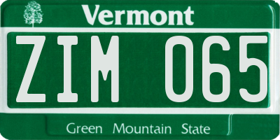 VT license plate ZIM065