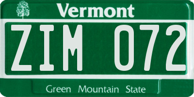 VT license plate ZIM072