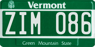 VT license plate ZIM086