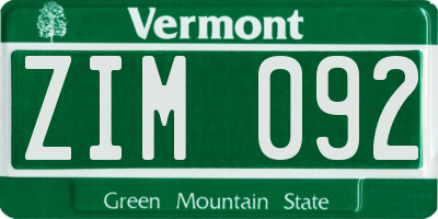 VT license plate ZIM092
