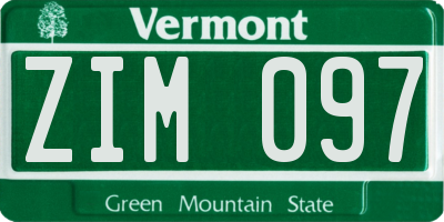 VT license plate ZIM097