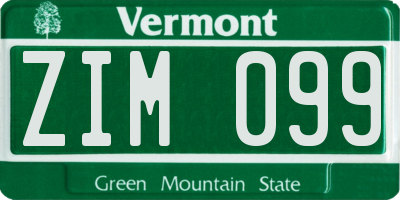 VT license plate ZIM099