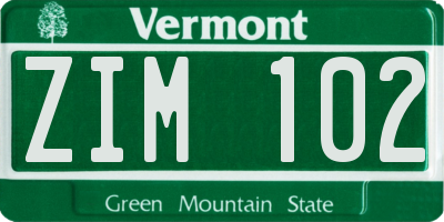 VT license plate ZIM102