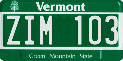 VT license plate ZIM103