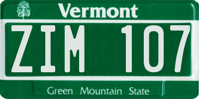 VT license plate ZIM107