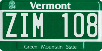 VT license plate ZIM108