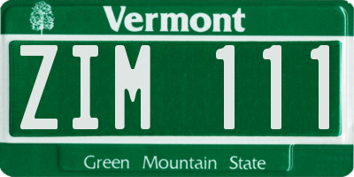 VT license plate ZIM111