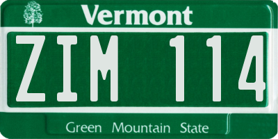 VT license plate ZIM114