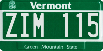VT license plate ZIM115
