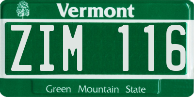 VT license plate ZIM116