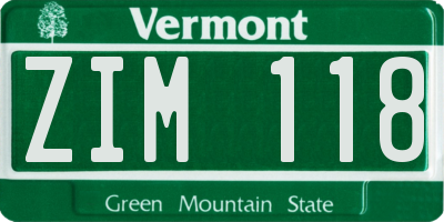 VT license plate ZIM118
