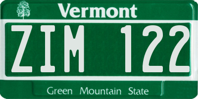 VT license plate ZIM122