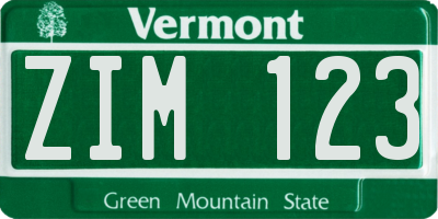 VT license plate ZIM123
