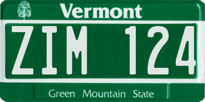 VT license plate ZIM124