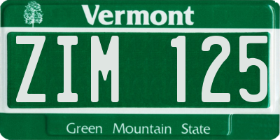 VT license plate ZIM125