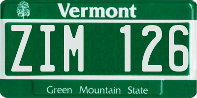 VT license plate ZIM126