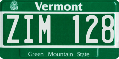 VT license plate ZIM128