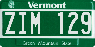 VT license plate ZIM129