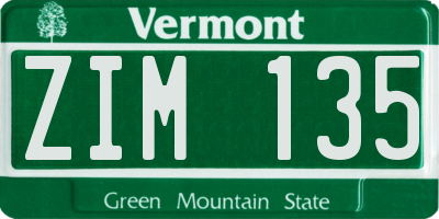 VT license plate ZIM135