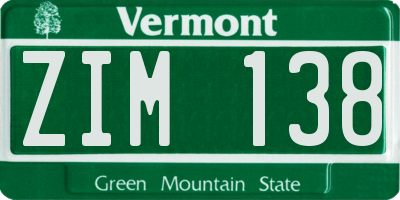 VT license plate ZIM138
