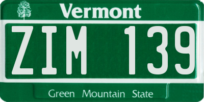 VT license plate ZIM139
