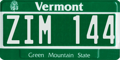 VT license plate ZIM144