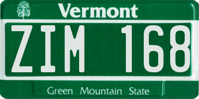 VT license plate ZIM168