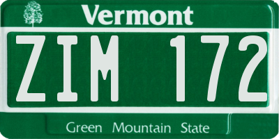 VT license plate ZIM172
