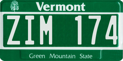 VT license plate ZIM174