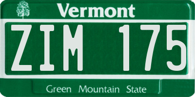 VT license plate ZIM175