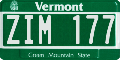 VT license plate ZIM177