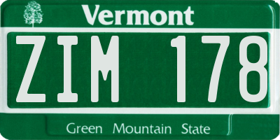 VT license plate ZIM178