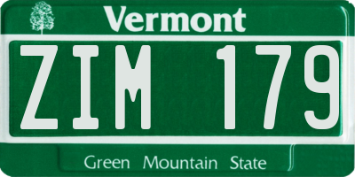 VT license plate ZIM179