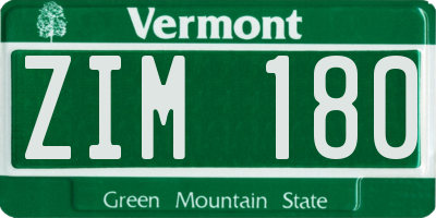 VT license plate ZIM180