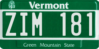 VT license plate ZIM181