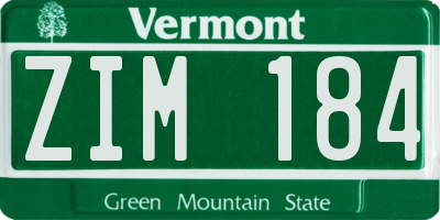 VT license plate ZIM184