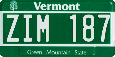VT license plate ZIM187