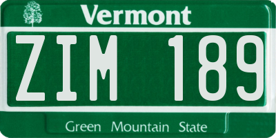 VT license plate ZIM189