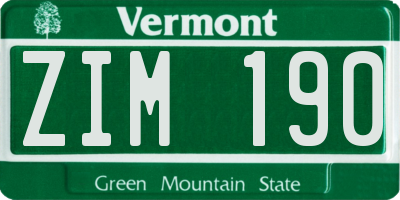 VT license plate ZIM190
