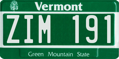 VT license plate ZIM191