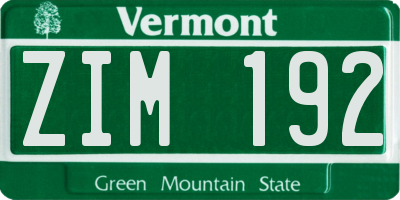 VT license plate ZIM192