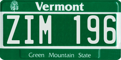 VT license plate ZIM196