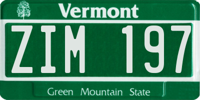 VT license plate ZIM197