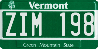 VT license plate ZIM198