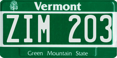 VT license plate ZIM203