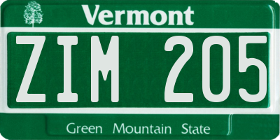 VT license plate ZIM205