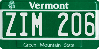 VT license plate ZIM206