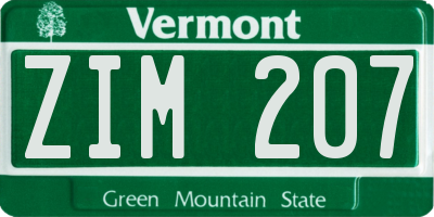 VT license plate ZIM207