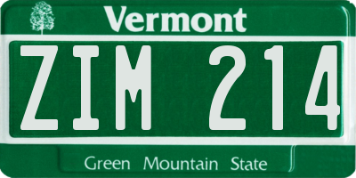 VT license plate ZIM214