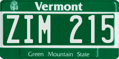 VT license plate ZIM215